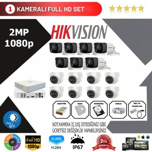 Hikvision 15’li Set 2 Mp 1080p Hd Kamera Sistemi