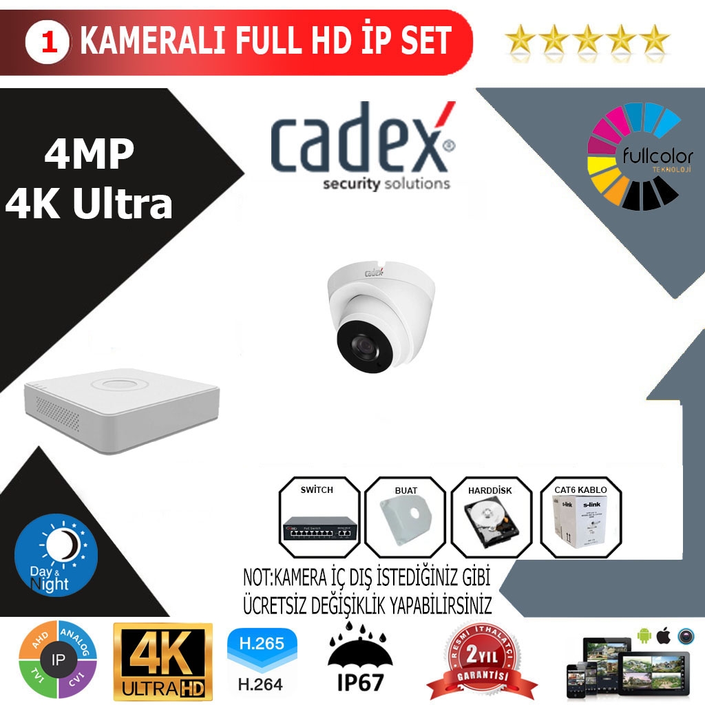 CADEX 1’li 4MP 4K ULTRA İP Kamera Seti