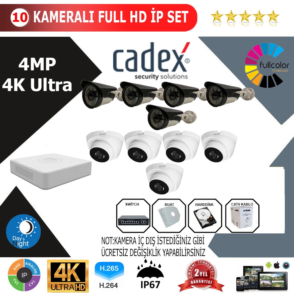 CADEX 10’lu 4MP 4K ULTRA İP Kamera Seti