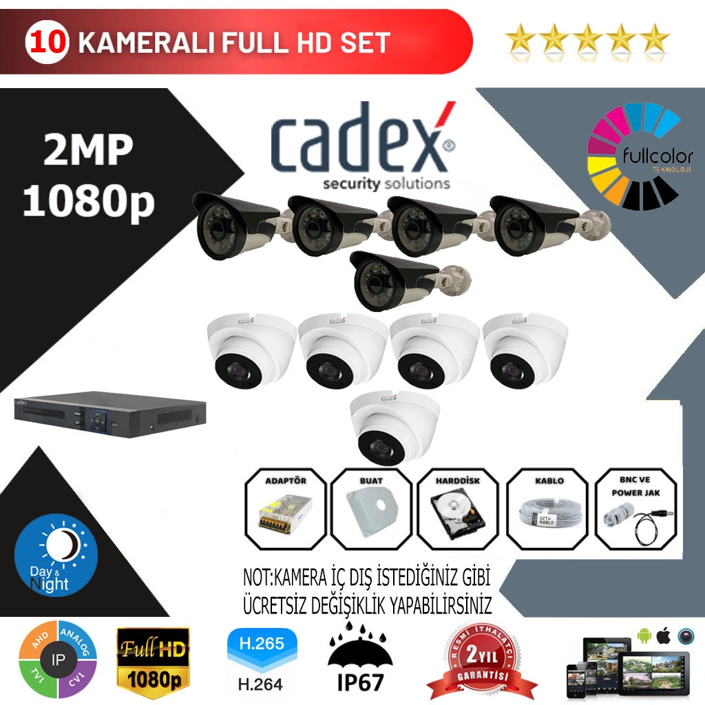 Cadex 10’lu Kamera Set 2MP 1080P Full Color