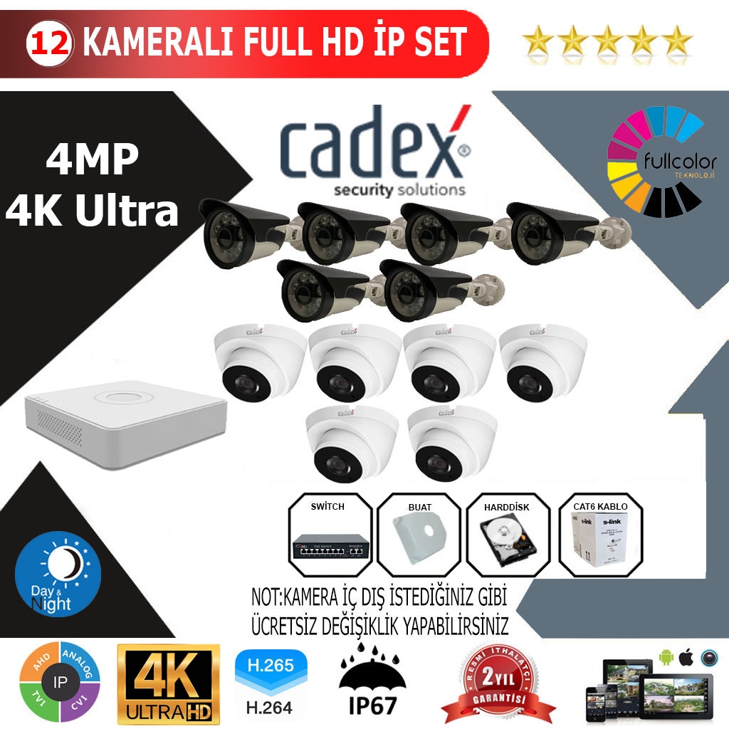 CADEX 12’li 4MP 4K ULTRA İP Kamera Seti