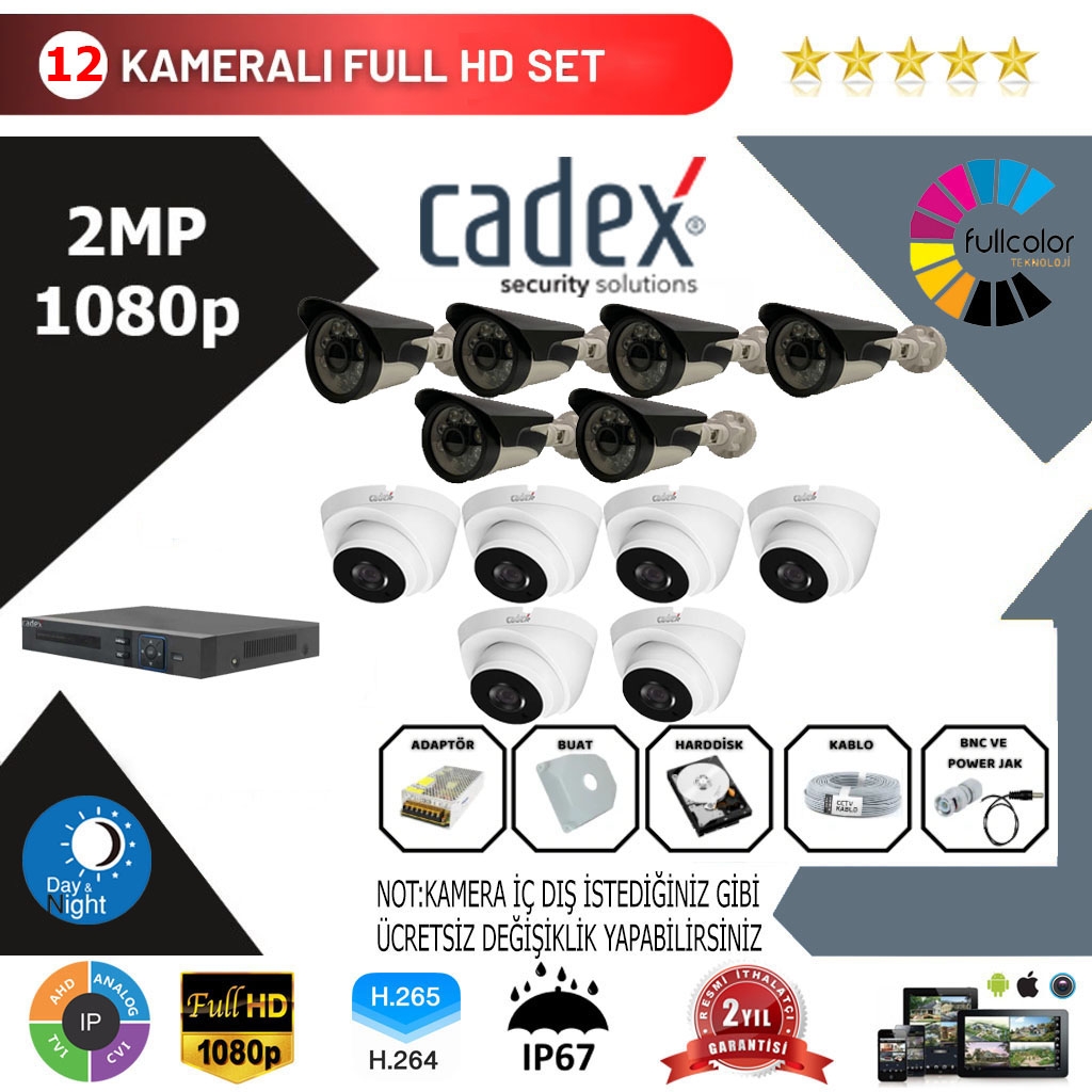 Cadex 12’li Kamera Set 2MP 1080P Full Color