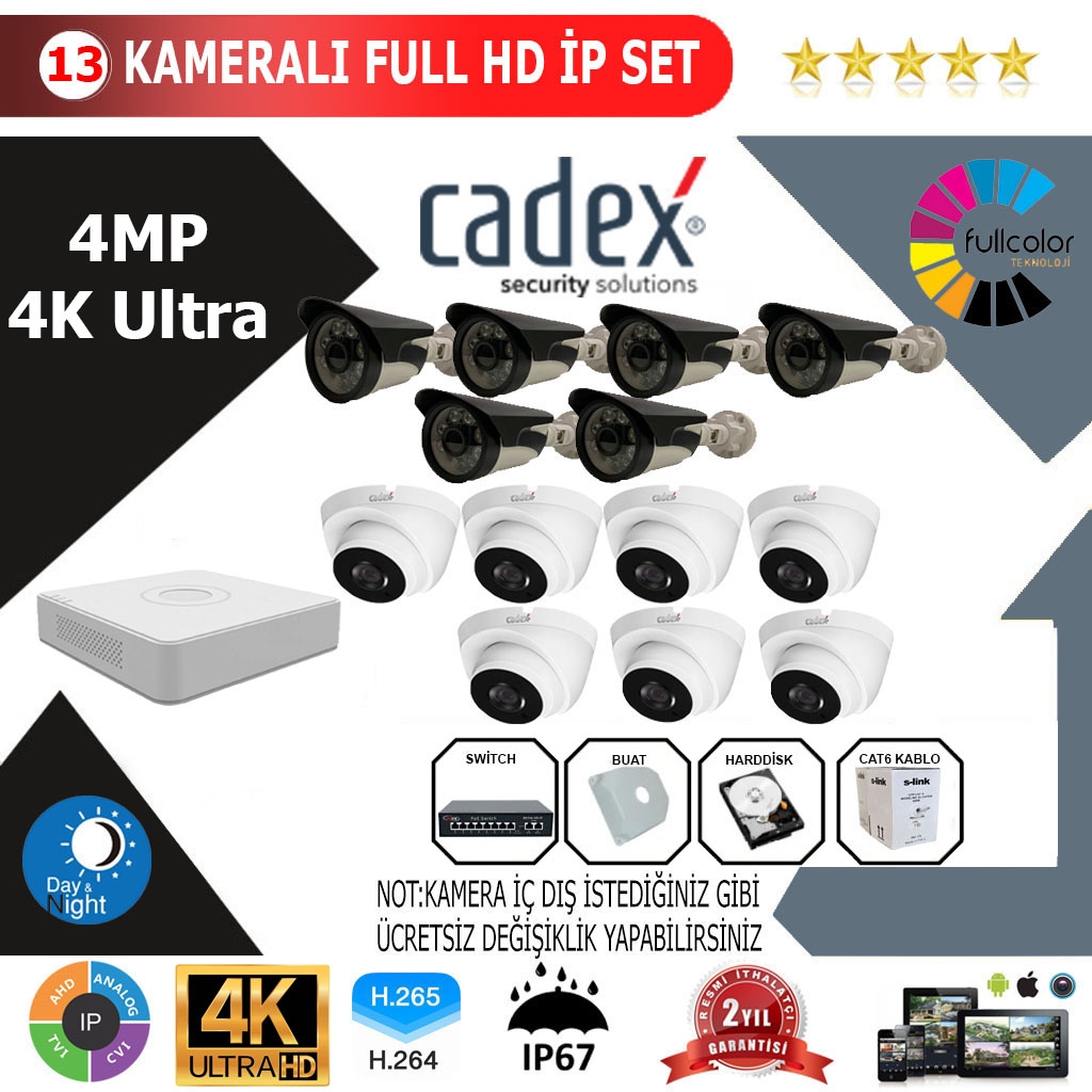 CADEX 13’lü 4MP 4K ULTRA İP Kamera Seti