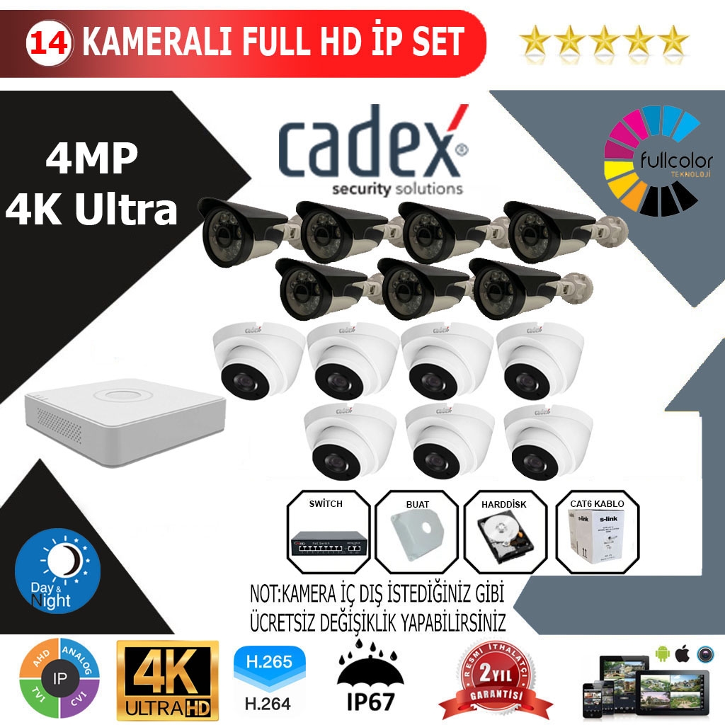 CADEX 14’lü 4MP 4K ULTRA İP Kamera Seti