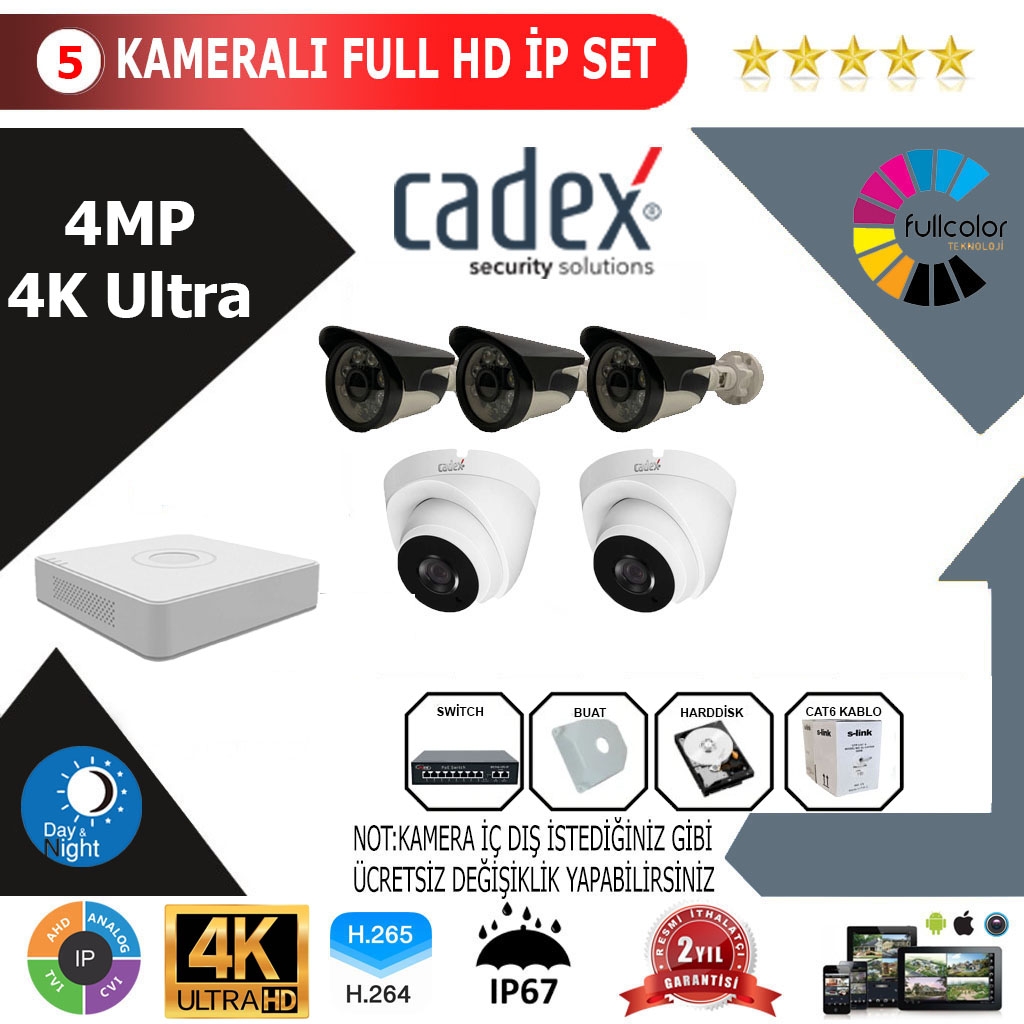 CADEX 5’li 4MP 4K ULTRA İP Kamera Seti