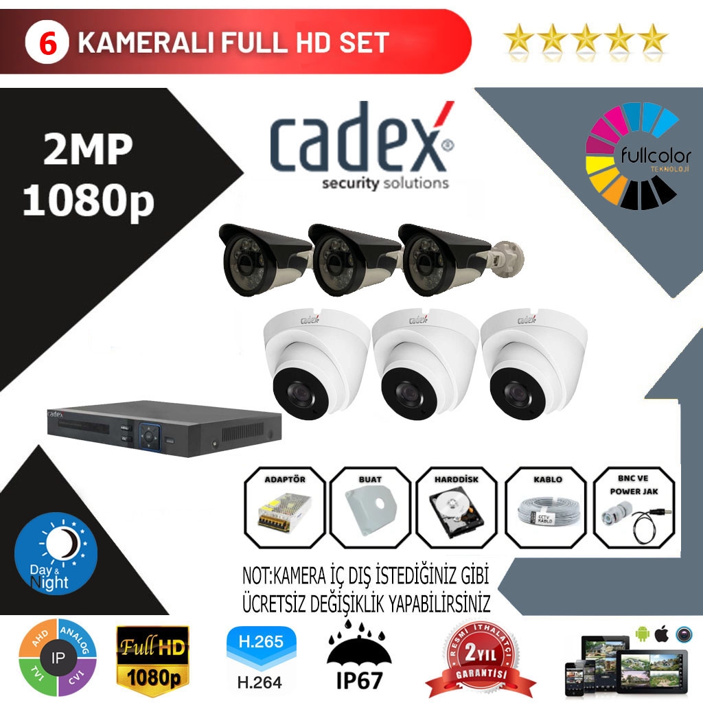 Cadex 6’lı Kamera Set 2MP 1080P Full Color