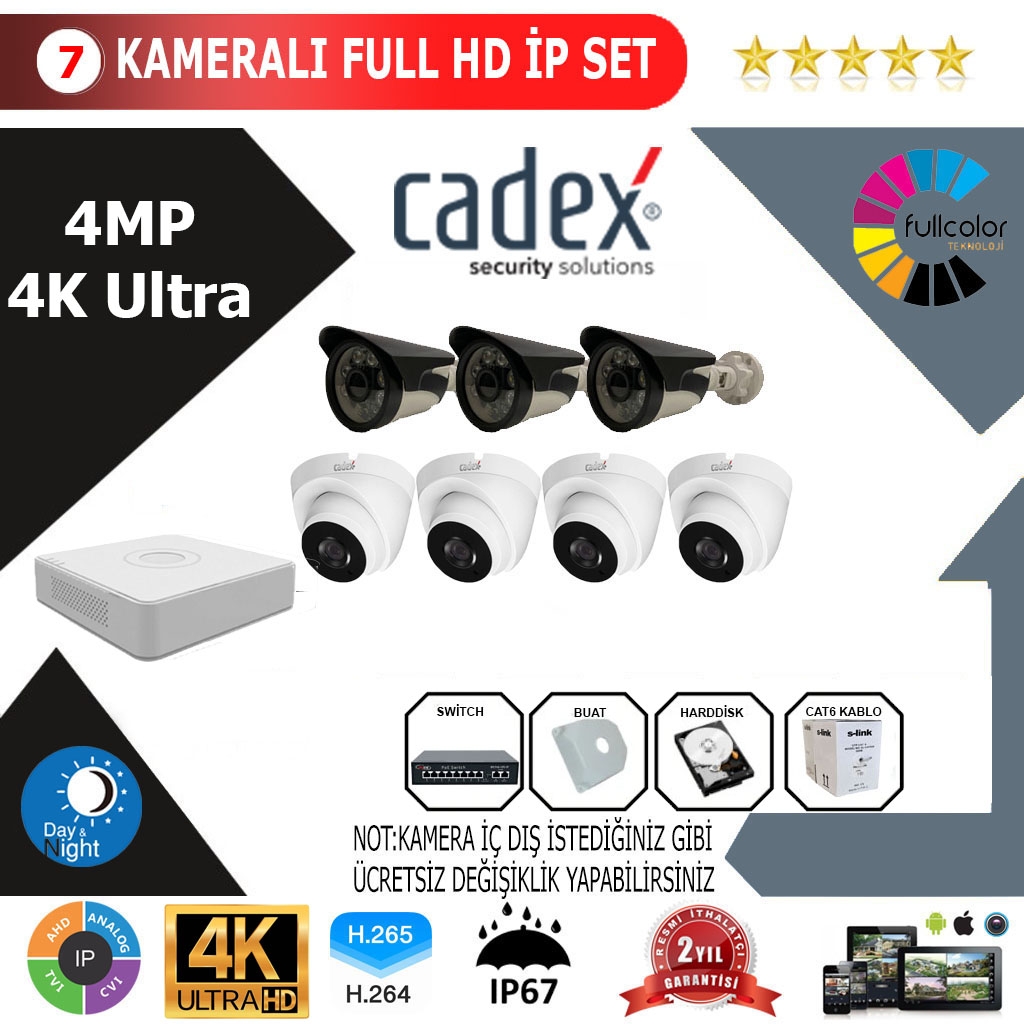 CADEX 7’li 4MP 4K ULTRA İP Kamera Seti