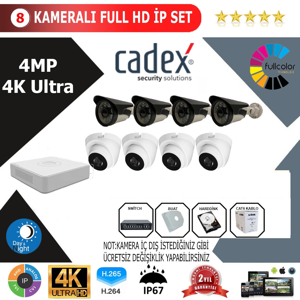 CADEX 8’li 4MP 4K ULTRA İP Kamera Seti