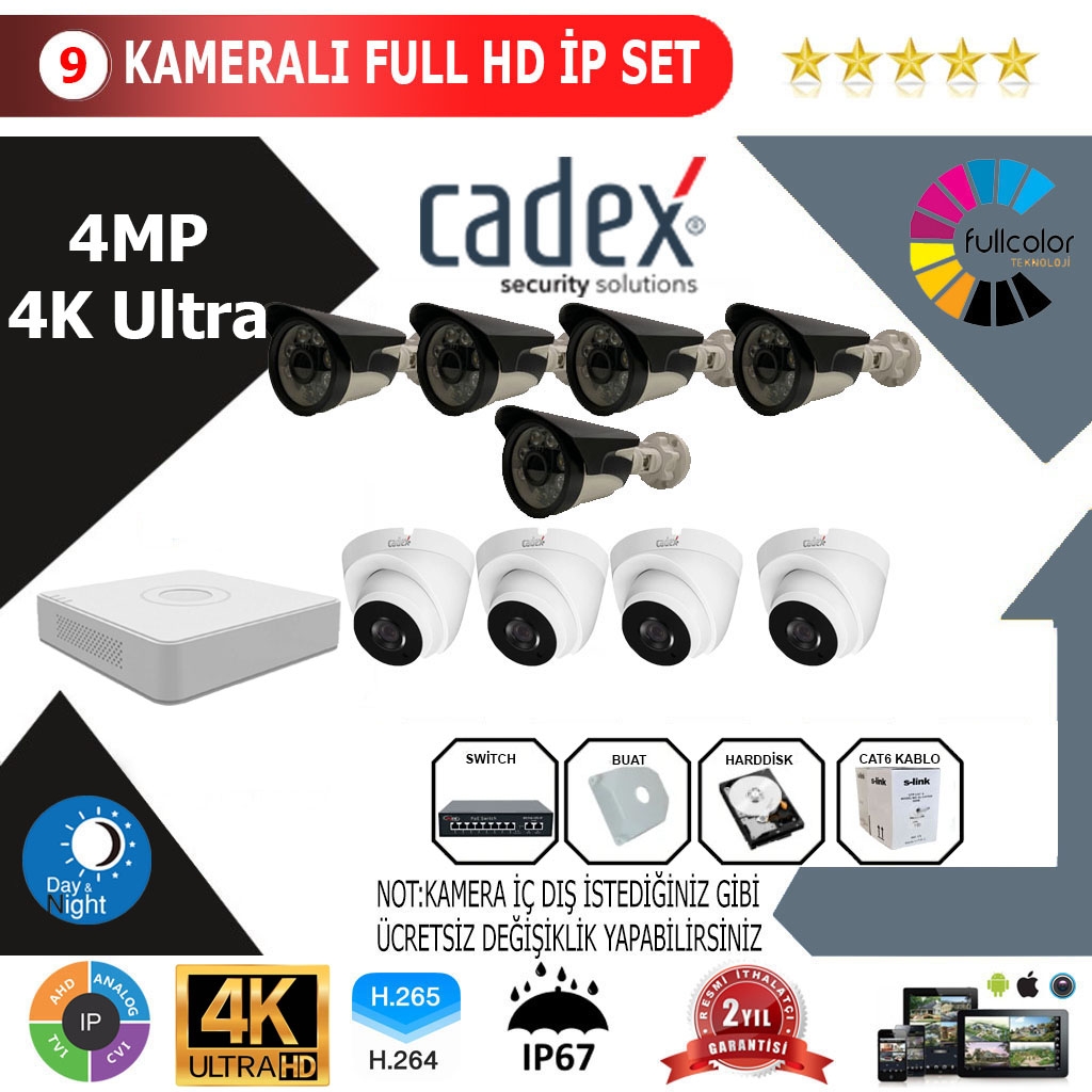 CADEX 9’lu 4MP 4K ULTRA İP Kamera Seti