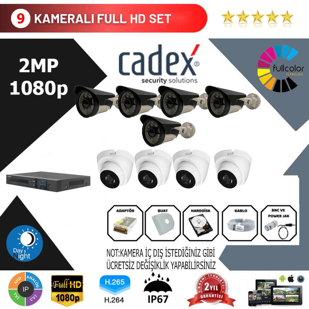 Cadex 9’lu Kamera Set 2MP 1080P Full Color