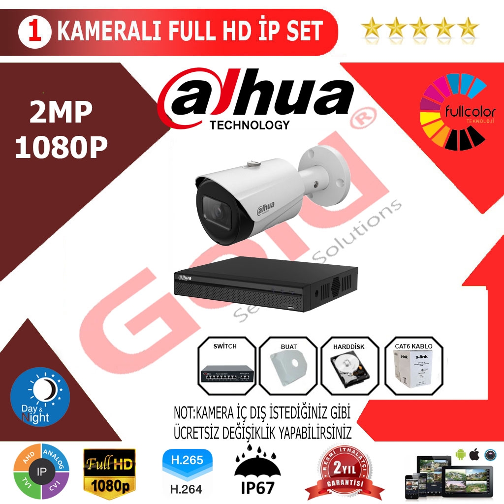 Dahua 1’li 2MP 1080P İP Kamera Seti