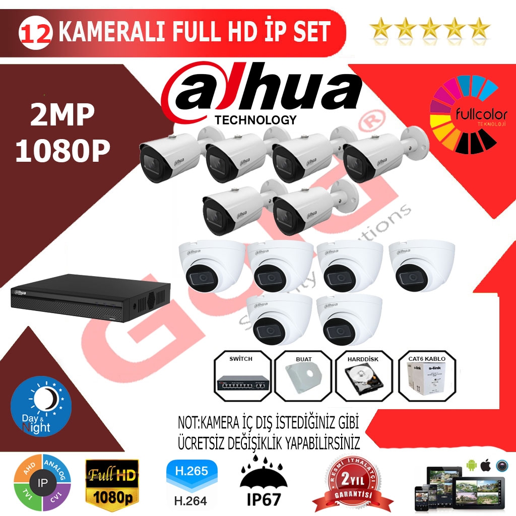 Dahua 12’li 2MP 1080P İP Kamera Seti