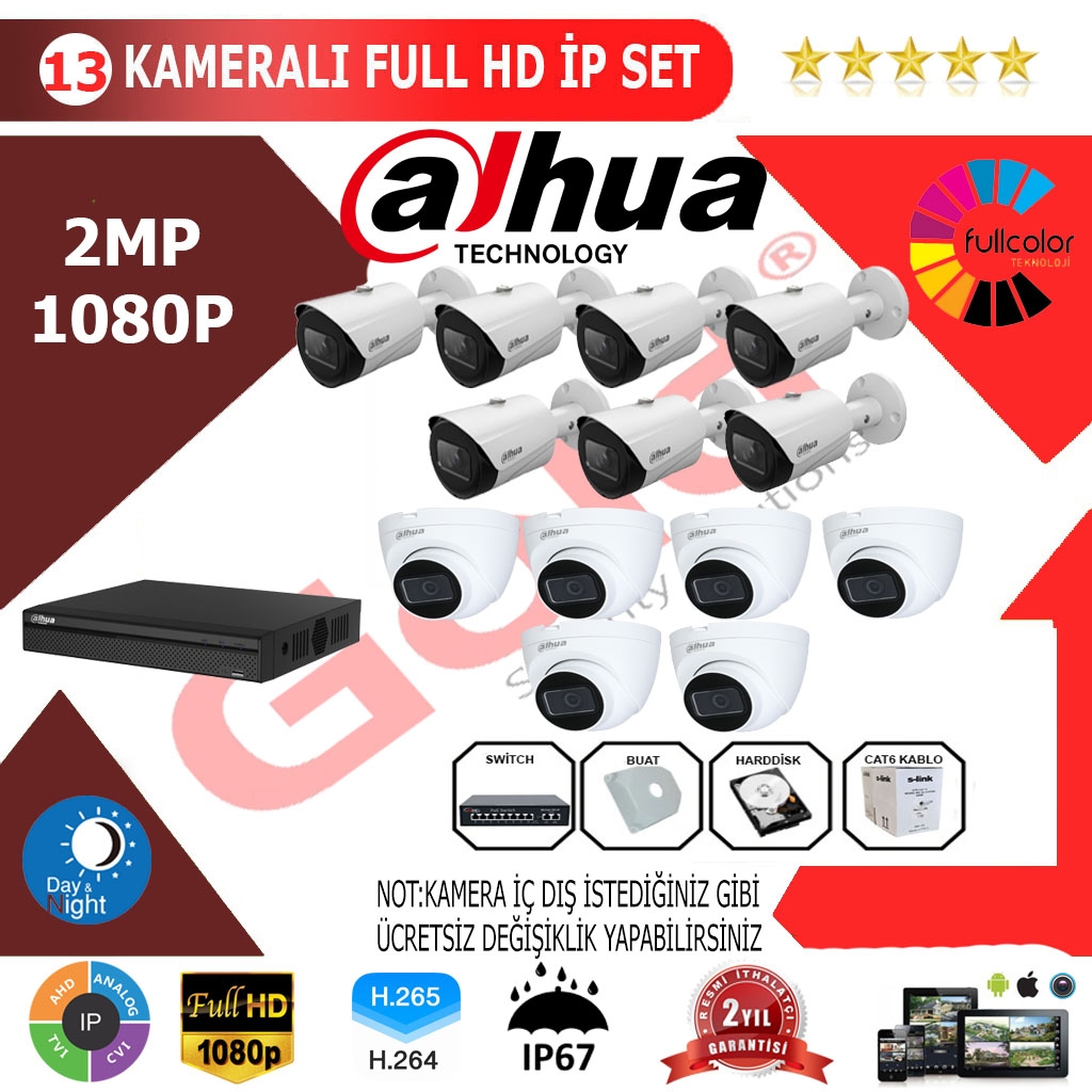 Dahua 13’lü 2MP 1080P İP Kamera Seti
