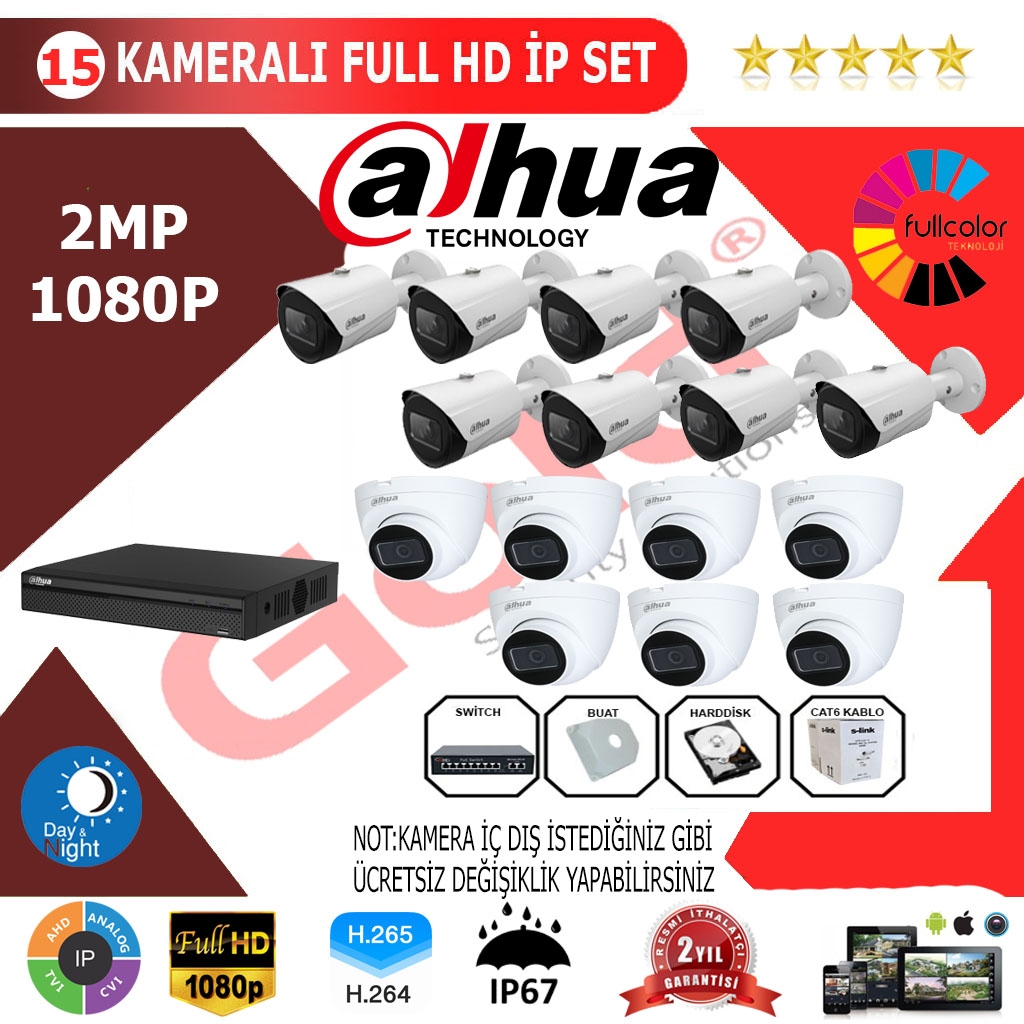 Dahua 15’li 2MP 1080P İP Kamera Seti