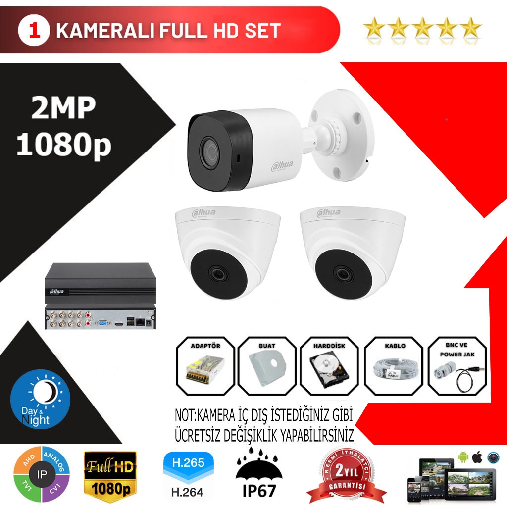 Dahua 3’lü Set 2Mp 1080p Hd Kamera Sistemi