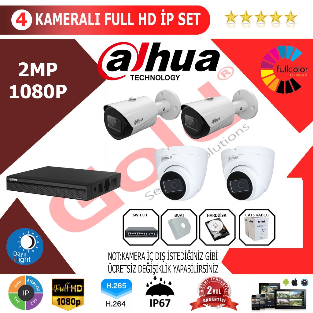 Dahua 4’lü 2MP 1080P İP Kamera Seti