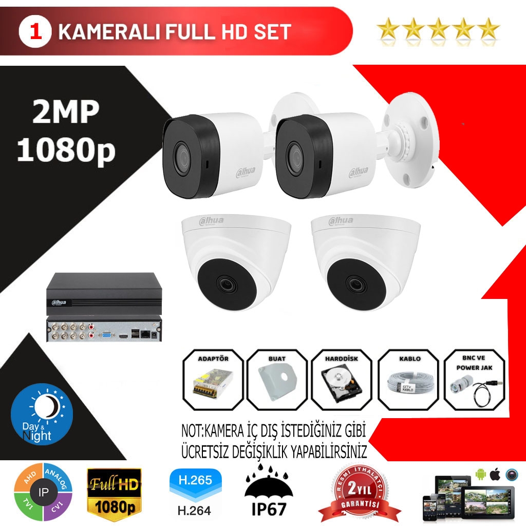 Dahua 4’lü Set 2Mp 1080p Hd Kamera Sistemi