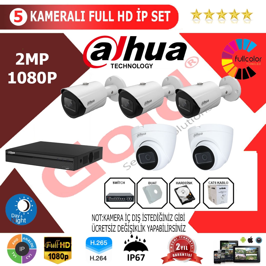 Dahua 5’li 2MP 1080P İP Kamera Seti