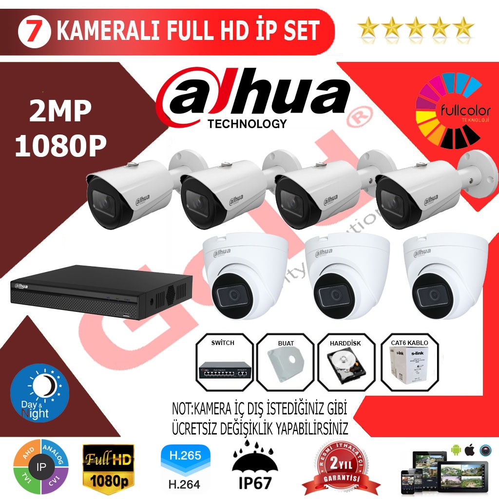 Dahua 7’li 2MP 1080P İP Kamera Seti