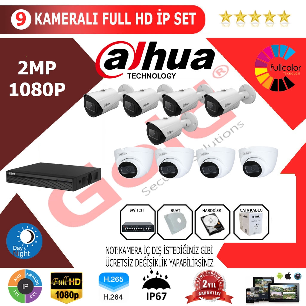 Dahua 9’lu 2MP 1080P İP Kamera Seti