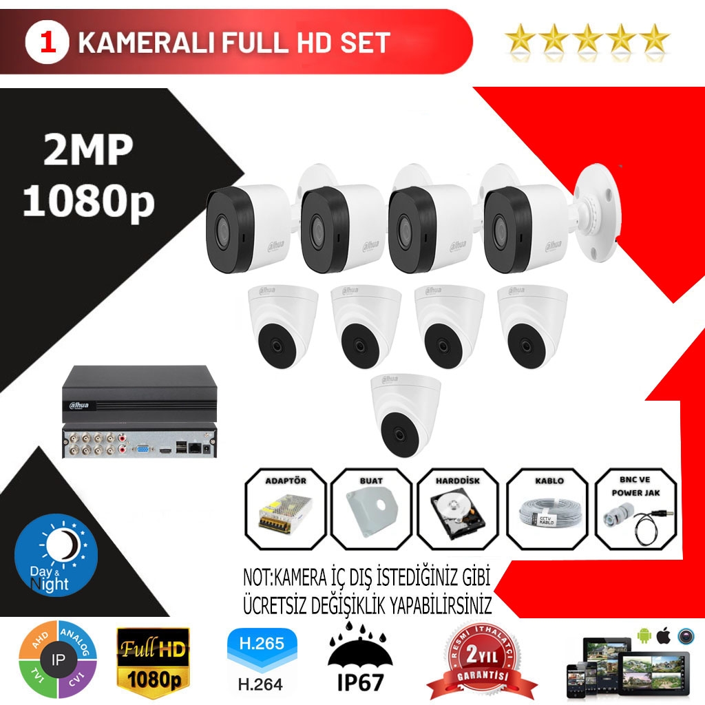 Dahua 9’lu Set 2Mp 1080p Hd Kamera Sistemi