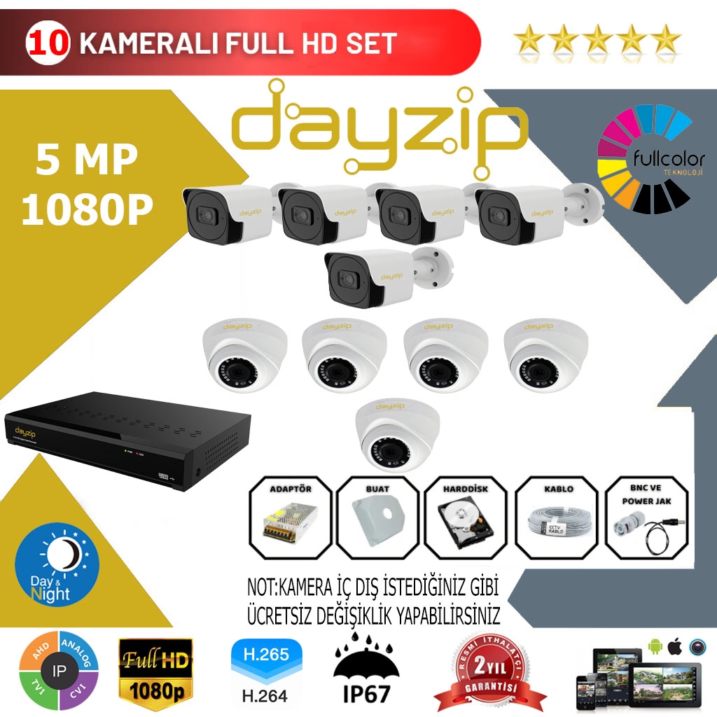 Dayzip 10’lu Set 5Mp 1080p Hd Kamera Sistemi