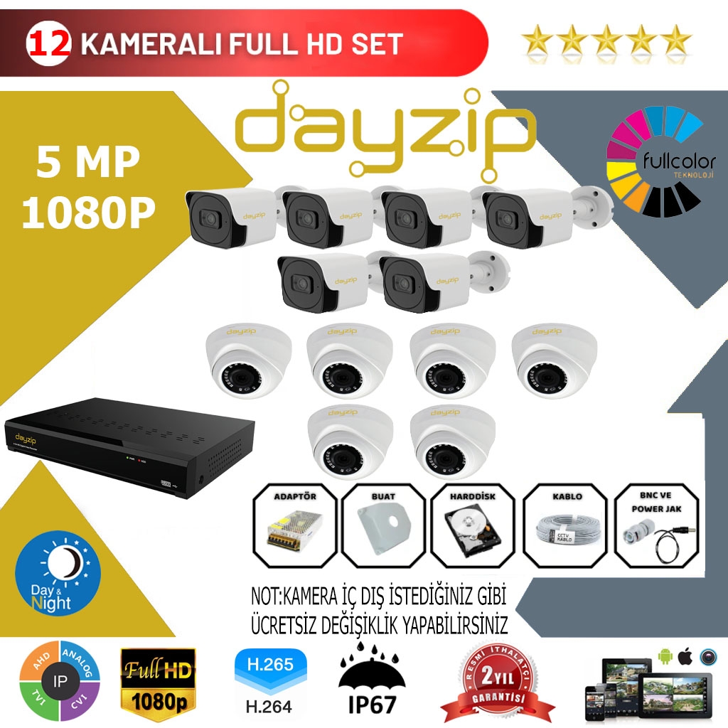 Dayzip 12’li Set 5Mp 1080p Hd Kamera Sistemi