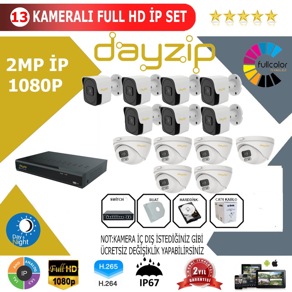 Dayzip 12’li 2MP 1080P İP Kamera Sistemi