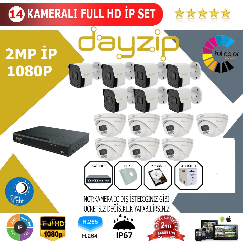 Dayzip 14’lü 2MP 1080P İP Kamera Sistemi