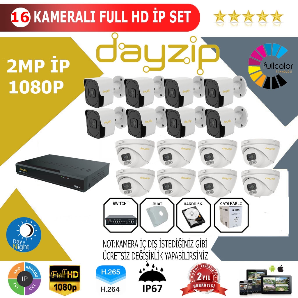 Dayzip 16’lı 2MP 1080P İP Kamera Sistemi