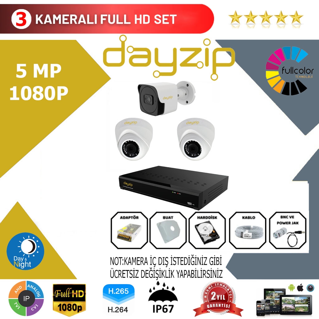 Dayzip 3’lü Set 5Mp 1080p Hd Kamera Sistemi