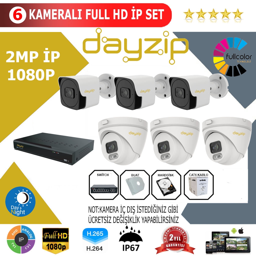 Dayzip 6’lı 2MP 1080P İP Kamera Sistemi