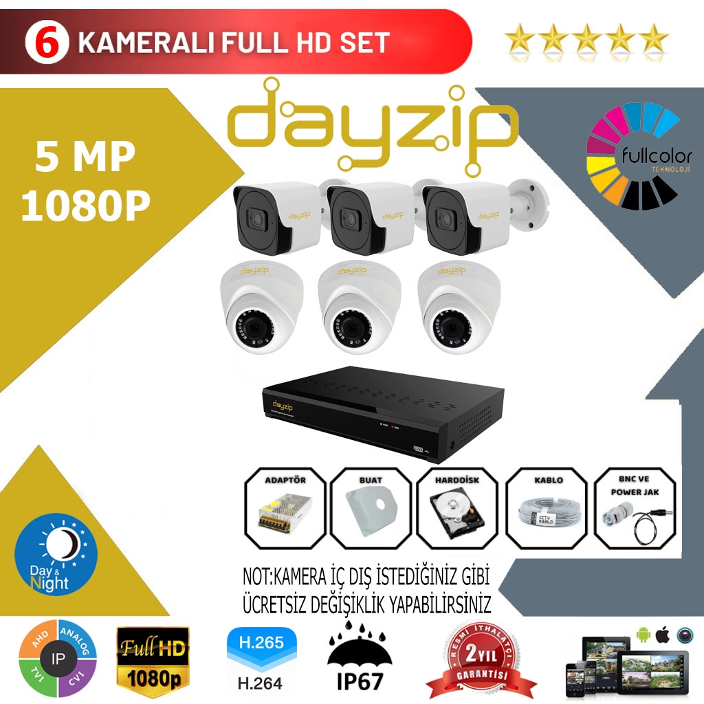 Dayzip 6’lı Set 5Mp 1080p Hd Kamera Sistemi