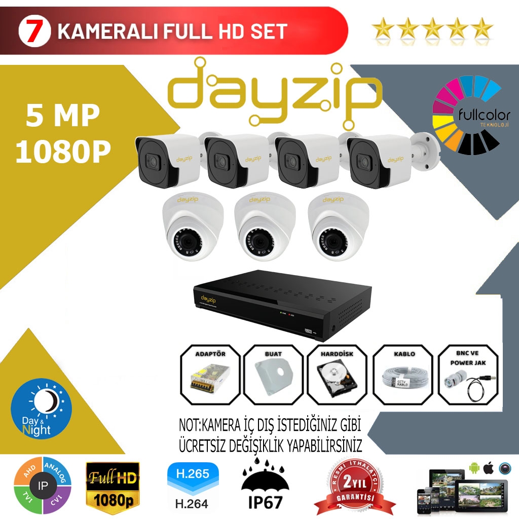 Dayzip 7’li Set 5Mp 1080p Hd Kamera Sistemi