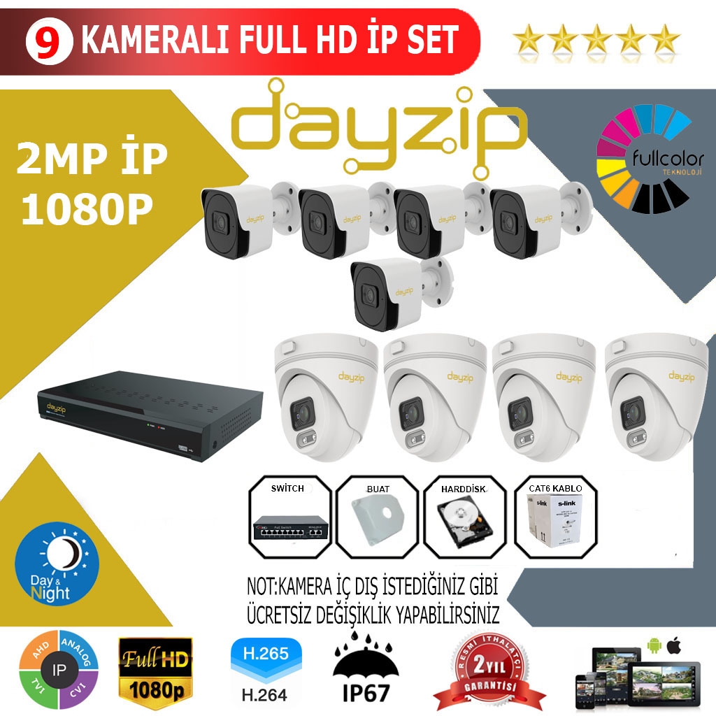 Dayzip 9’lu 2MP 1080P İP Kamera Sistemi