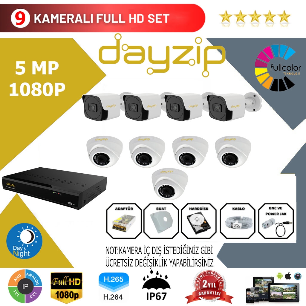 Dayzip 9’lu Set 5Mp 1080p Hd Kamera Sistemi