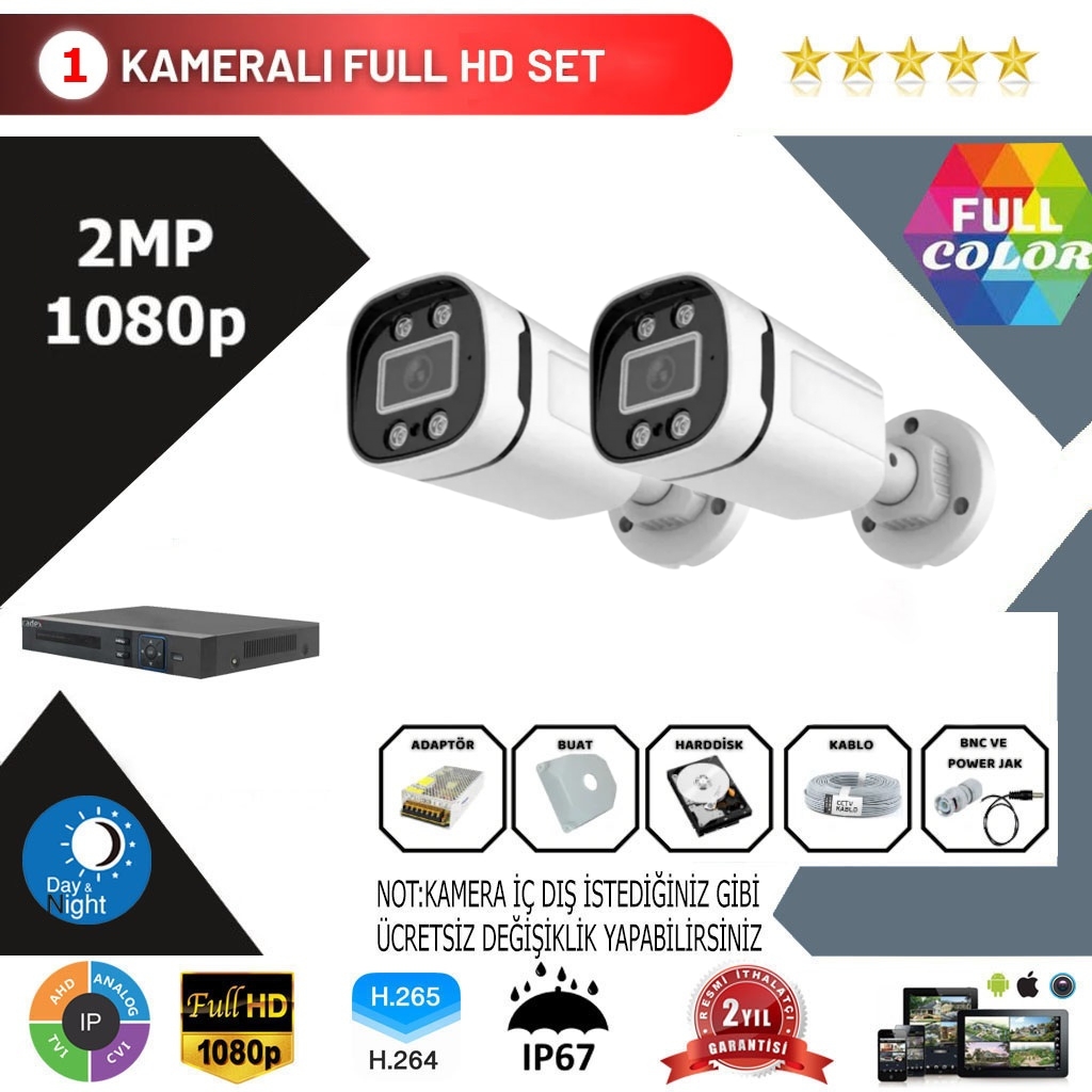 Go Vision 2’li Kamera Seti 2MP 1080P Full Color Serisi