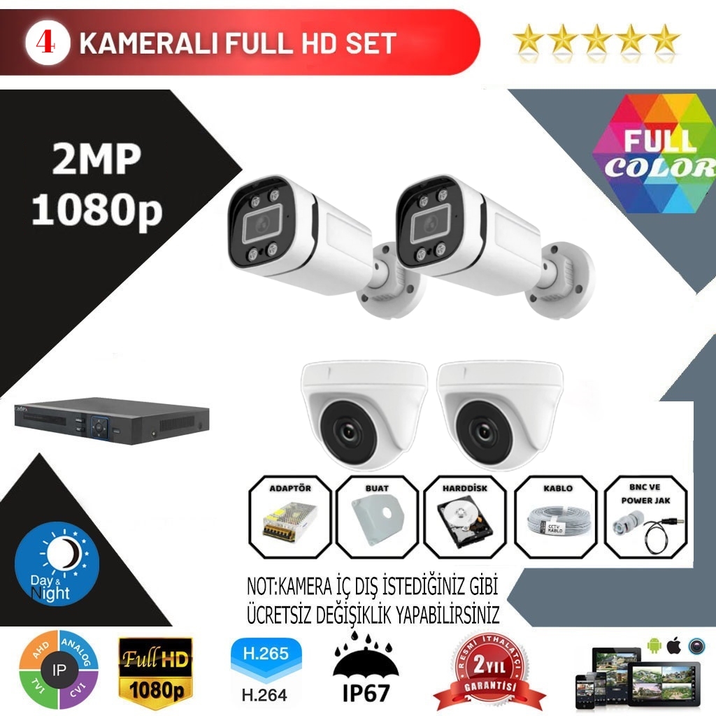 Go Vision 4’lü Kamera Seti 2MP 1080P Full Color Serisi