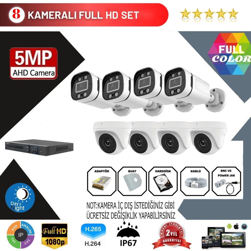 GOLD 8’lİ 2MP AHD Kamera Seti