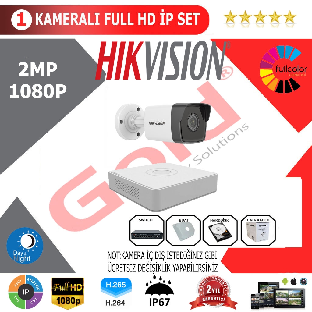 Hikvision 1’li 2MP 1080P İP Seti