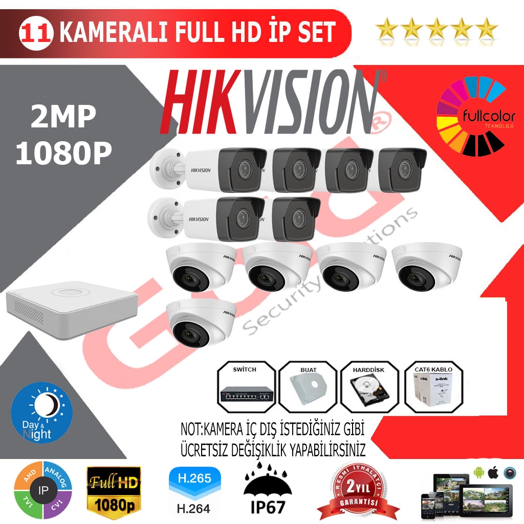 Hikvision 11’li 2MP 1080P İP Kamera Seti