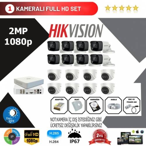 Hikvision 16’lı Set 2 Mp 1080p Hd Kamera Sistemi