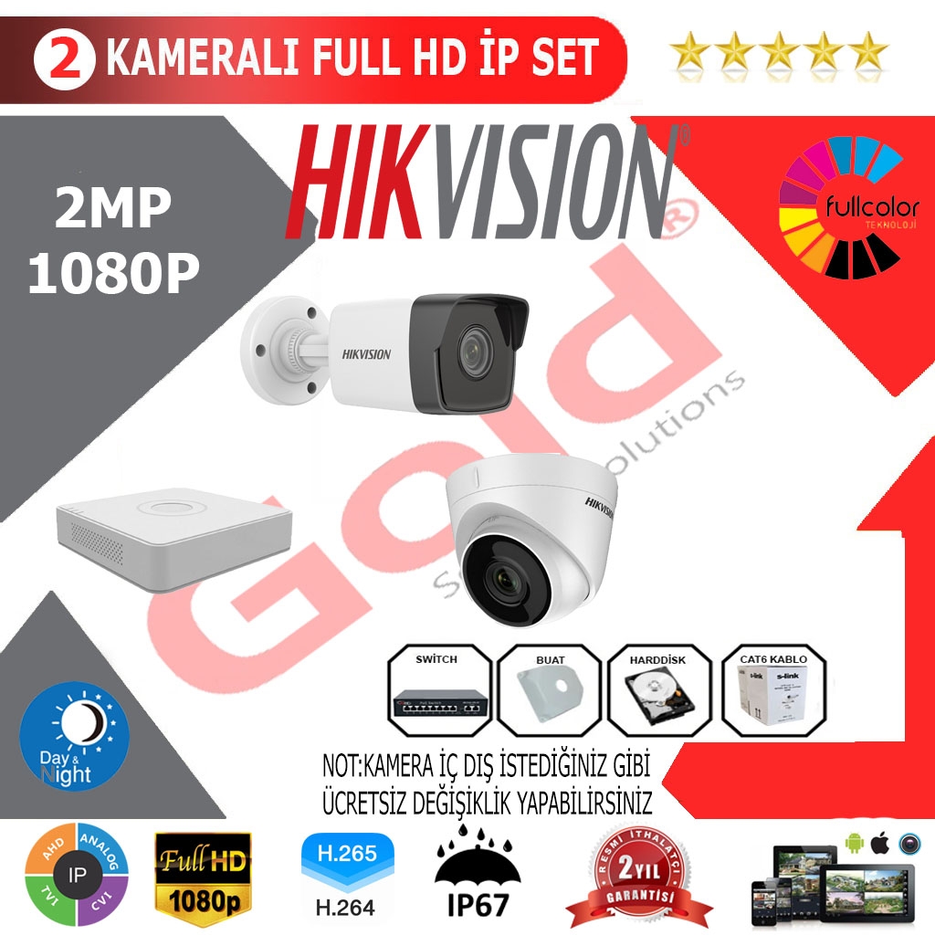 Hikvision 2’li 2MP 1080P İP Seti