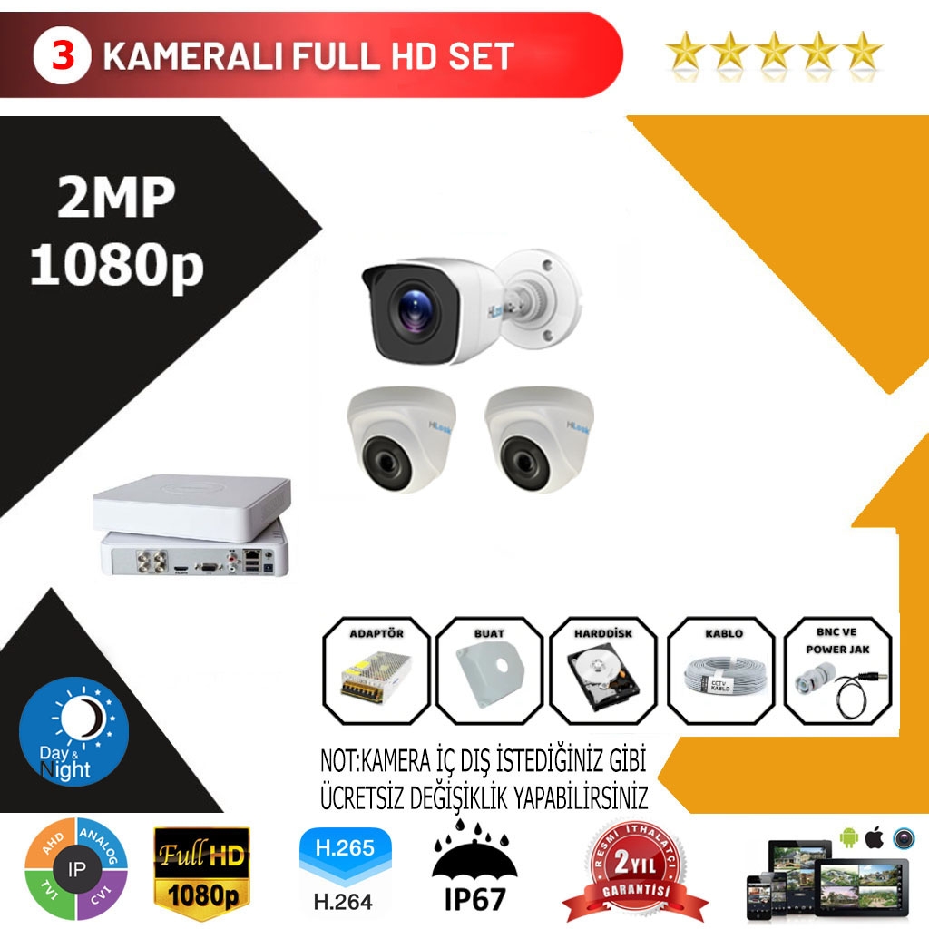 Hilook 3’lü Set 2Mp 1080p Hd Kamera Sistemi