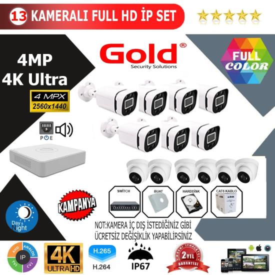 GOLD 13’lİ 4MP 4K ULTRA İP Kamera Seti