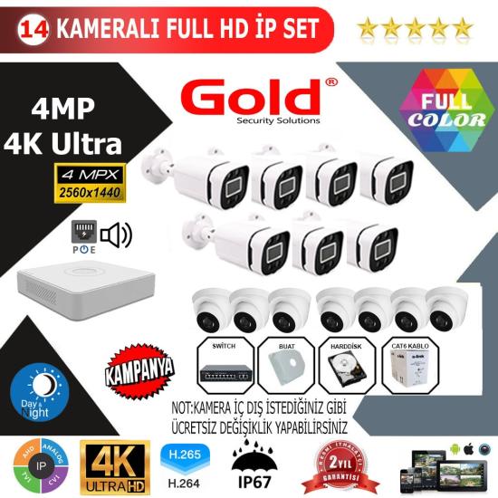 GOLD 14’lİ 4MP 4K ULTRA İP Kamera Seti