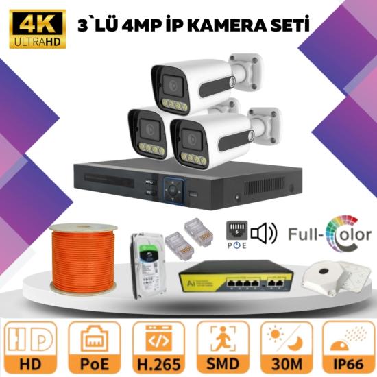 GOLD 3’lİ 4MP 4K ULTRA İP Kamera Seti