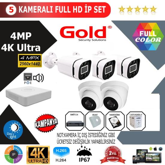 GOLD 5’lİ 4MP 4K ULTRA İP Kamera Seti