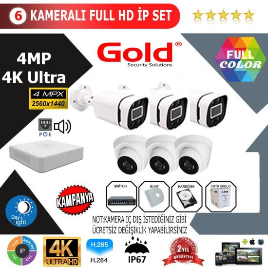 GOLD 6’lİ 4MP 4K ULTRA İP Kamera Seti
