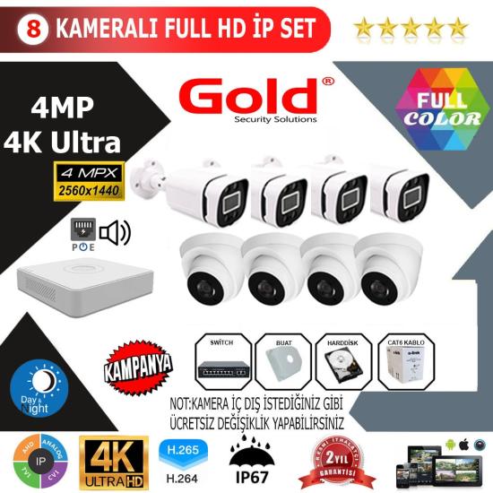GOLD 8’lİ 4MP 4K ULTRA İP Kamera Seti
